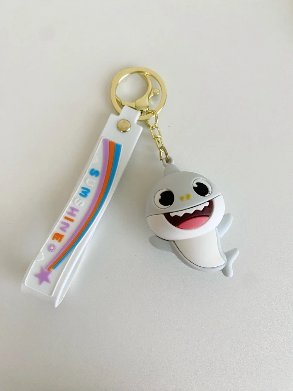 Baby Shark Silicone Keychain Charm in Light Gray & White
